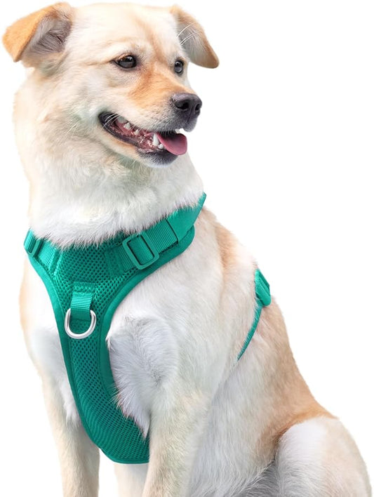 No Pull Dog Harness for Small Medium Large Dogs - Adjustable Two-Layer Mesh Dog Vest with Dual Clip, Escape Proof, Quick Release, Lightweight Breathable Mesh for Walking Hiking (MARRS Green,L)