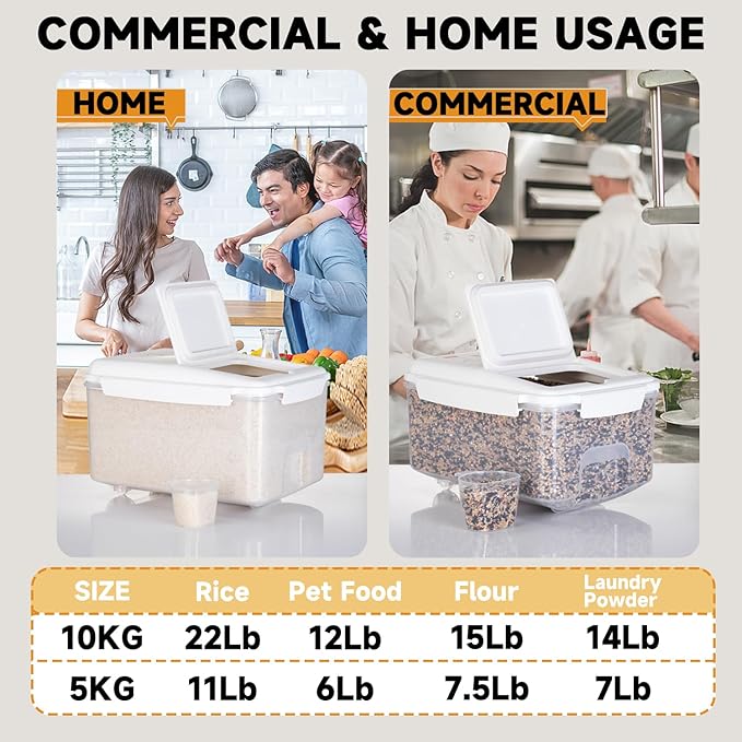 LivLab Mker 10 lbs Cereal Containers Storage - Airtight Flour Storage Container with Lids & 10 lbs Rice Dispenser, BPA Free Pantry Containers for Sugar and Cereal, White