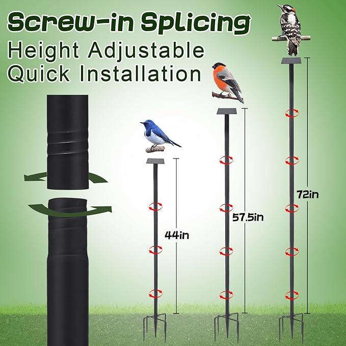 Bird Feeder Pole for Outdoors - 82in Tall Adjustable Heavy Duty Bird House Feeding Station with 5-Prong Anchor for Christmas Outside Garden Wild Bluebirds Watching Gifts