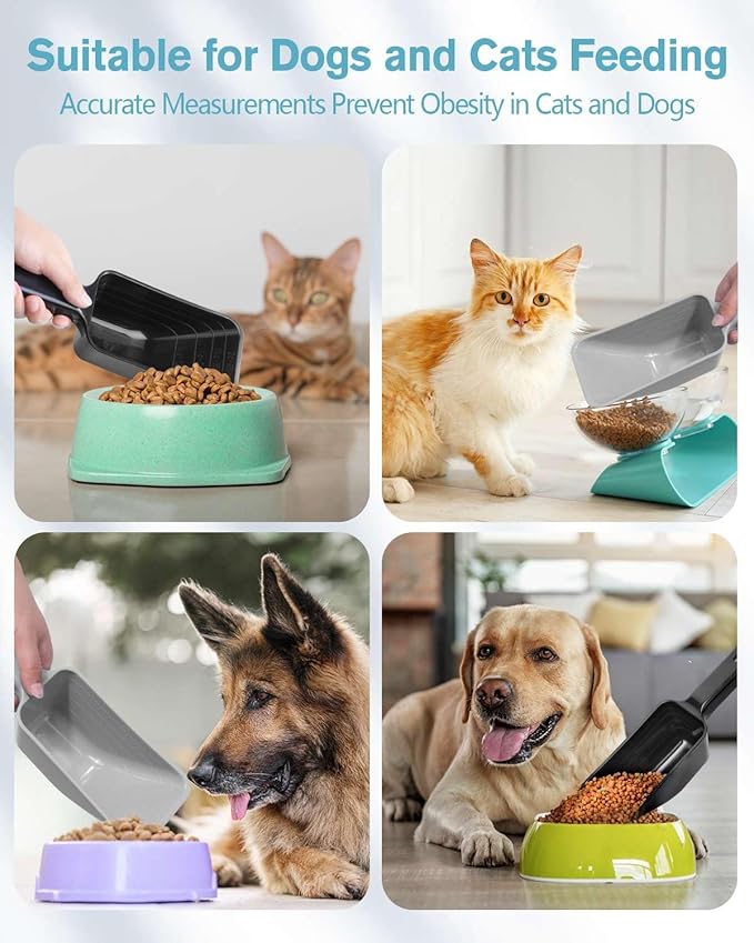 2 Cup Dog Food Scoop(2 Pack), Plastic Pet Food Scoop with Measuring Lines for Accurate Pet Food Portions,Dishwasher Safe (Black and Grey)