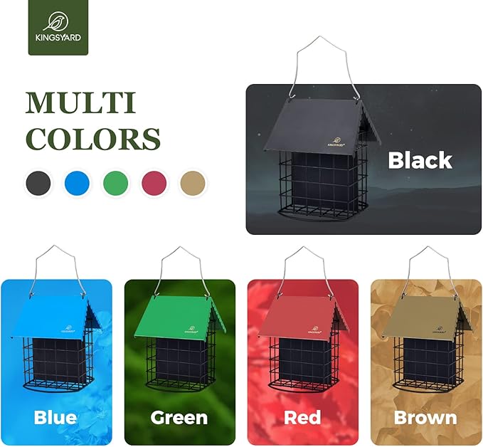 Kingsyard Double Suet Bird Feeder with Weatherproof Roof & Perch, All Metal, Suet Cakes Cage Bird Feeder for Outdoors Hanging, Easy to Clean & Refill, Brown