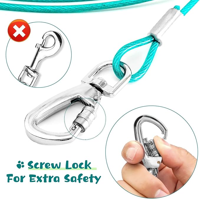 Tie Out Cable for Dogs, 15FT Dog Leads for Yard Chew Proof, Heavy Duty Dog Tie Out Cable with Shock Absorbing Spring for Large Dogs Up to 125lbs, Durable Dog Runner for Yard or Camping