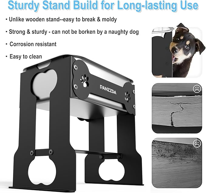 4L Elevated Dog Water Bowl for Large Breeds - 12.5" High Stainless Steel Raised Dog Bowl with Full Metal Stand, Non-Slip Feeding Station for Joint Pressure Relief, Easy-Clean for Indoor & Outdoor Use