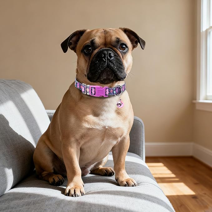 Floral Small Dog Collar with Bell - Ultra-Soft Kitten-Safe Collar for Tiny Dogs, Adjustable Flower Pattern Nylon Collar for Chihuahua Pomeranian Kittens S