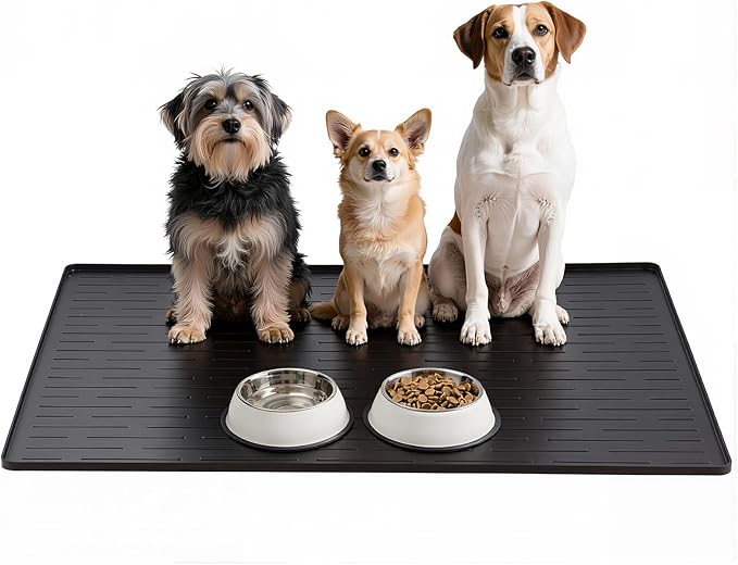 Large Dog Mats for Food and Water, 40"x30" Waterproof Pet Food Mats for Floor Nonslip Silicone Bowl Mats with Raised Edges