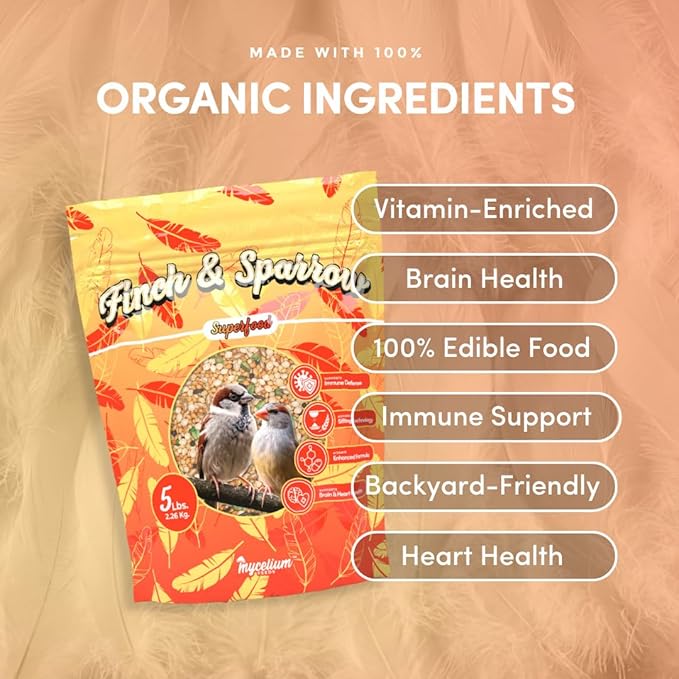 Mycelium Finch & Sparrow Superfood (5 LBS) | Organic Bird Food for Small Birds | Vitamin-Enhanced for Immunity, Brain & Heart Support | Non-GMO, Clean Ingredients, Made in USA