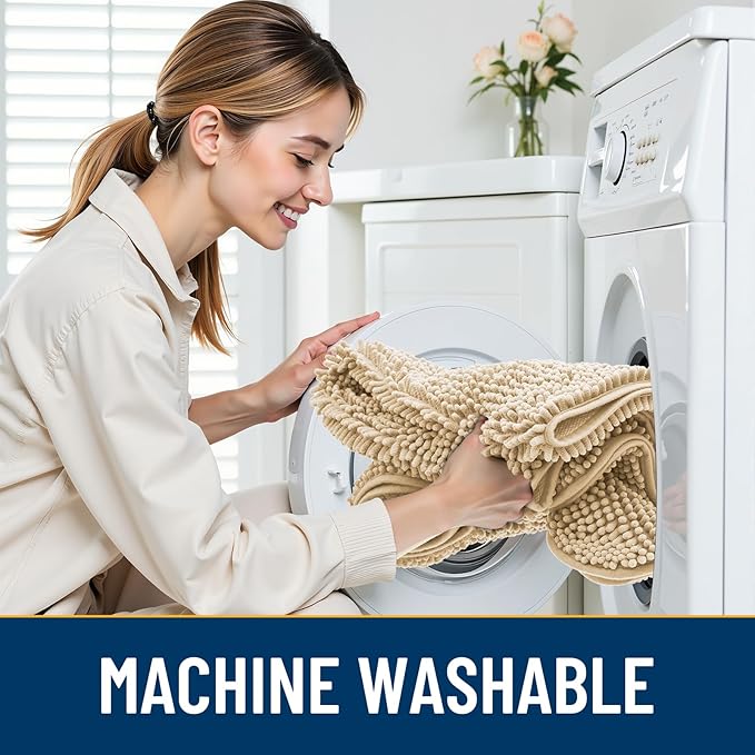 Smiry Dog Door Mat for Muddy Paws 48x30, Absorbs Moisture and Dirt Doormat, Non-Slip Washable Quick Dry Chenille Front Door Mat Indoor Entrance, Entryway Carpet for Inside Floor, Beige