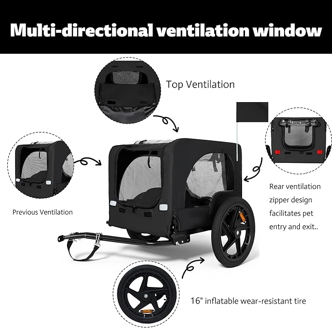 Pet Bike Trailer for Dogs, 88LBS Capacity Dog Bicycle Trailer with 20" Pneumatic Rubber Wheels, Multi-Directional Ventilation, Waterproof Cover, Perfect for Cycling with Pets