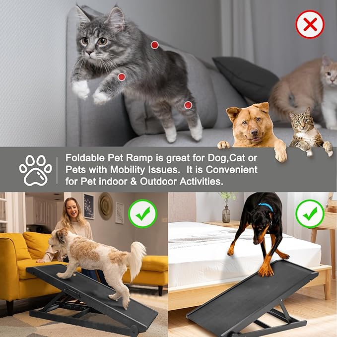 ABORON Dog Ramp,Adjustable Folding Pet Ramp for Bed,Couch,SUV - High Traction Portable Rubber Paw Ramps,Great for Small & Large Old Dogs & Cats, Supports up to 200 lbs,39.3''Long
