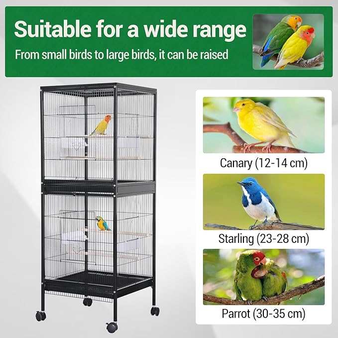 GarveeHome Small Bird Cage with Wheels, 55 Inch Parakeet Cage with Top Stand, 2 in 1 Bird Carrier for Parakeets, Canaries, Lovebirds, Small Quaker, Cockatiels, Budgie, Green Cheek (55in)