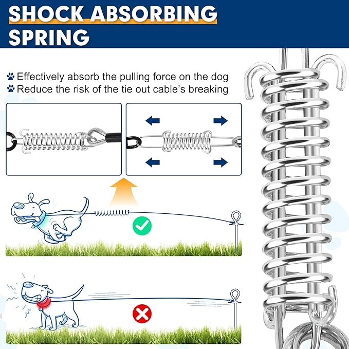 Snagle Paw Heavy Duty Tie Out Cable for Yard - 70FT-1000LBS, Chew Proof for Medium Large Dogs with Swivel, Lockable Hook, Spring