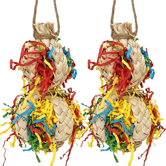 2PCS Bird Foraging Toys, Parrot Shredding Chewing Shredder Hanging Toys, Parakeets Shredded Paper Bird Cage Accessories Toy for Small Parrots, Conures, Love Birds, Cockatiels