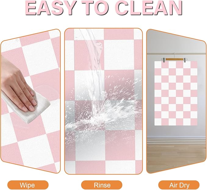 Checkered Dog Cat Feeding Mat, 17'' x 28'' Large Dog Food Mats, Absorbent Pet Feeding Mat for Food and Water Bowl, Dispenser, Checkerboard Pet Placemat with Rubber Backing, Pink & White