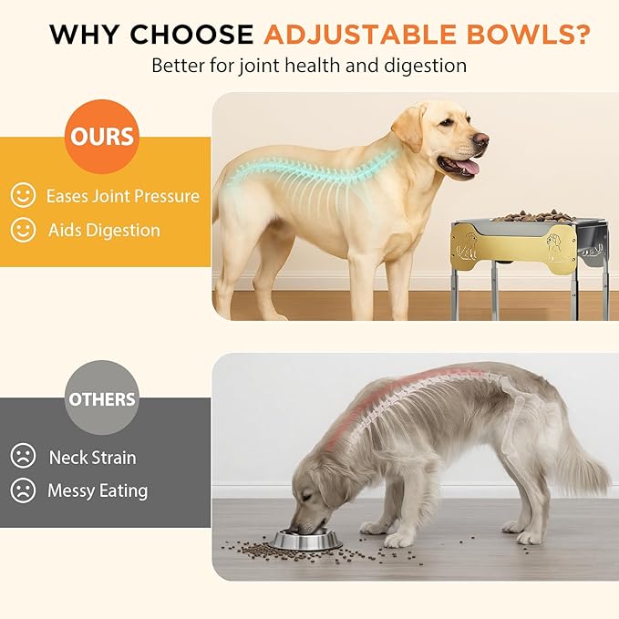 2-Pack Elevated Dog Bowls for Large Breed, 3 Gallon Large Water Bowl and 1.5 Gal Food Bowl Set with 6-Height Adjustable Stand, Raised Dog Feeding Station with Stainless Steel Bowls for Indoor&Outdoor