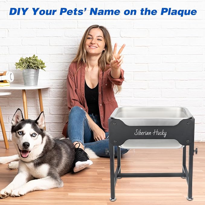 YUEPET 3 Gallon Elevated Dog Water Bowl for Large Extra Large Dogs Stainless Steel Dog Bowl with 4 Heights Adjustable Metal Anti-Slip Stand Pet Food Bowl for Joint Pressure Relief Indoor Outdoor Use