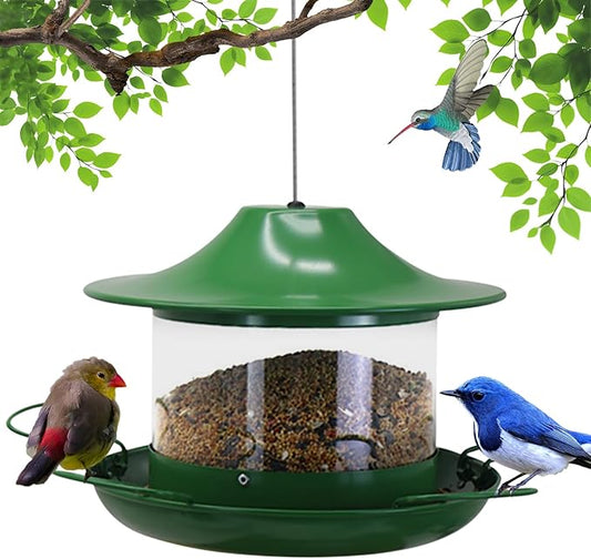 Metal Bird Feeder for Outdoors, Hanging Wild Bird Feeder with Spill-Proof Tray, All-Weather Outdoor Bird Feeder with Water-proof PVC Tube,Easy to Clean and Fill, 4.5Lb Capacity,Gifts for Outdoor Decor