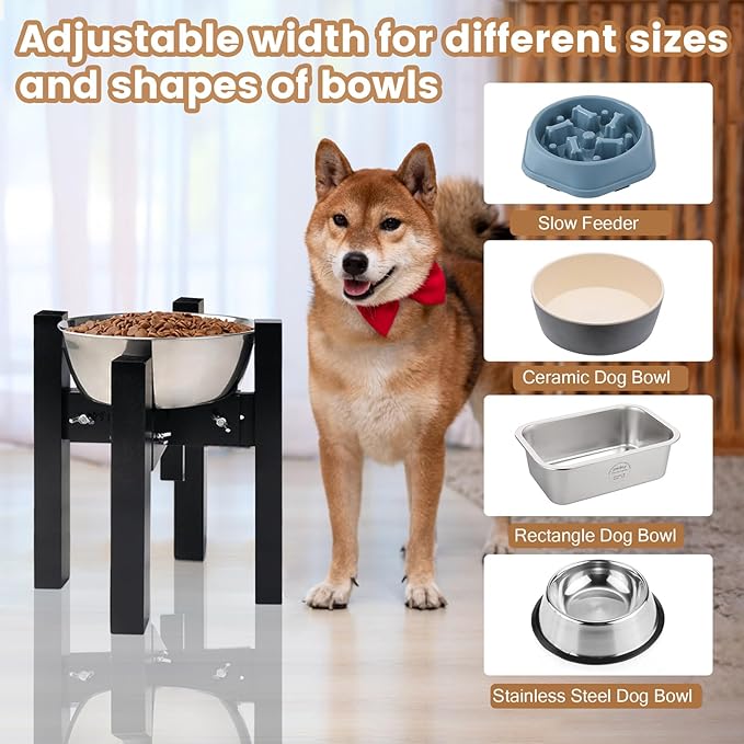 Elevated Dog Bowl Stand,Adjustable Dogs Food Stand for 7”-10” Bowls,Single Cat Water Bowl Holder 10” Tall for Medium Dogs Black