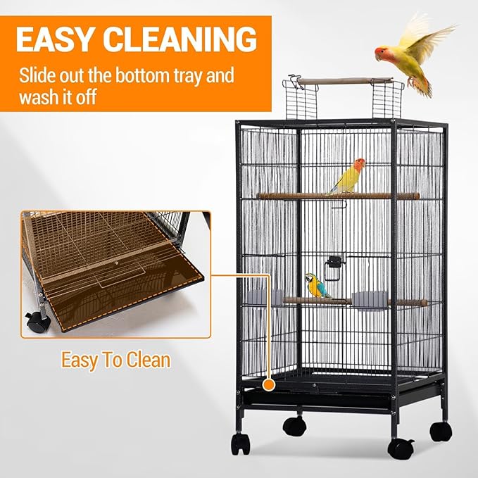 GarveeHome Small Bird Cage with Wheels, 40 Inch Parakeet Cage with Top Stand, Portable Bird Carrier for Parakeets, Canaries, Lovebirds, Small Quaker, Cockatiels, Budgie, Green Cheek