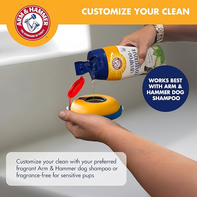 Arm & Hammer Simply Grooming Soap Dispensing Dog Bathing Palm Brush for All Hair Types, Pair with Your Favorite Shampoo, Easy Grip Scrubber for Dogs