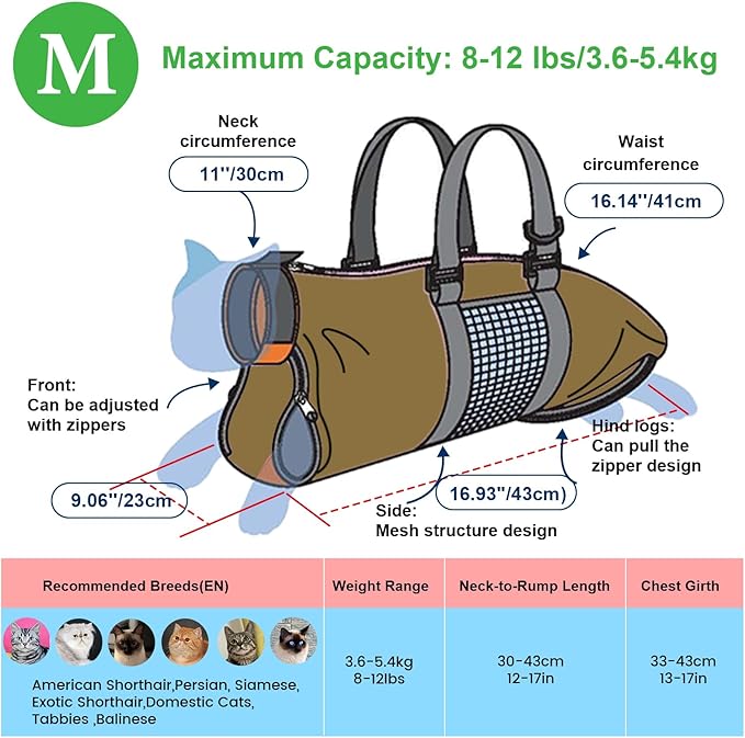 Cinf Cat Nail Clipping Cleaning Grooming Restraint Bag No Scratching Biting for Bathing Nail Trimming Injecting Examining(Tan,M)