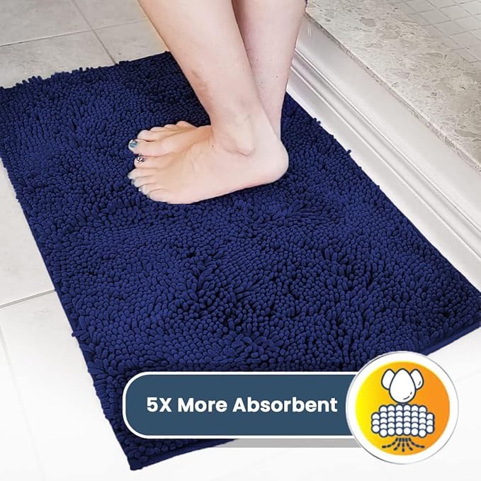 Muddy Mat® AS-SEEN-ON-TV Highly Absorbent Microfiber Dog Door Mat and Pet Rug, Non Slip Thick Washable Area and Bath Mat Soft Chenille for Kitchen Bathroom Bedroom and Indoor- Navy Blue Medium 30"X19"