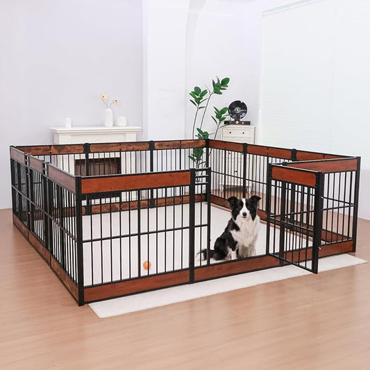 Dog Playpen, 31.5" Height Dog Pen Indoor, Heavy Duty, Safe and Sturdy, Furniture Style Puppy Pen (12 Panels (31.5" High), Mahogany)