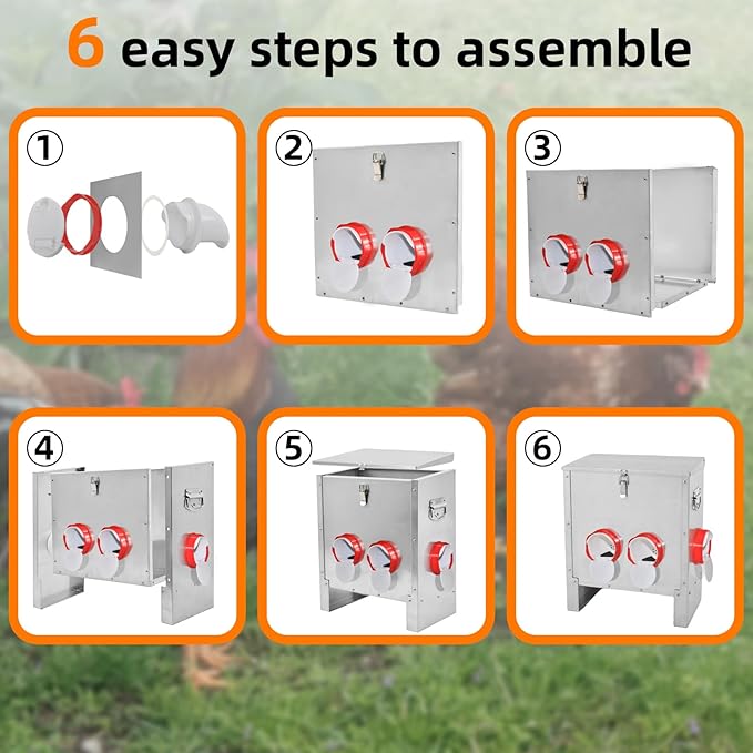 XKV Metal Automatic Chicken Feeder 30LBS with 4 Ports,No Feed Waste,All Seasons Support,Weather-Resistant and Animal-Proof,Suitable for Chicken,Geese,Ducks,Turkeys,Quails