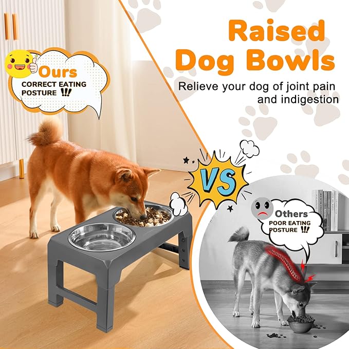 URPOWER Elevated Dog Bowls 4 Height Adjustable Raised Dog Bowl with 2 Stainless Steel Food and Water Bowls Non-Slip Bowl Stand Adjusts to 3.2”,8.7”,10.2”,11.8”for Small Medium Large Dogs and Pets