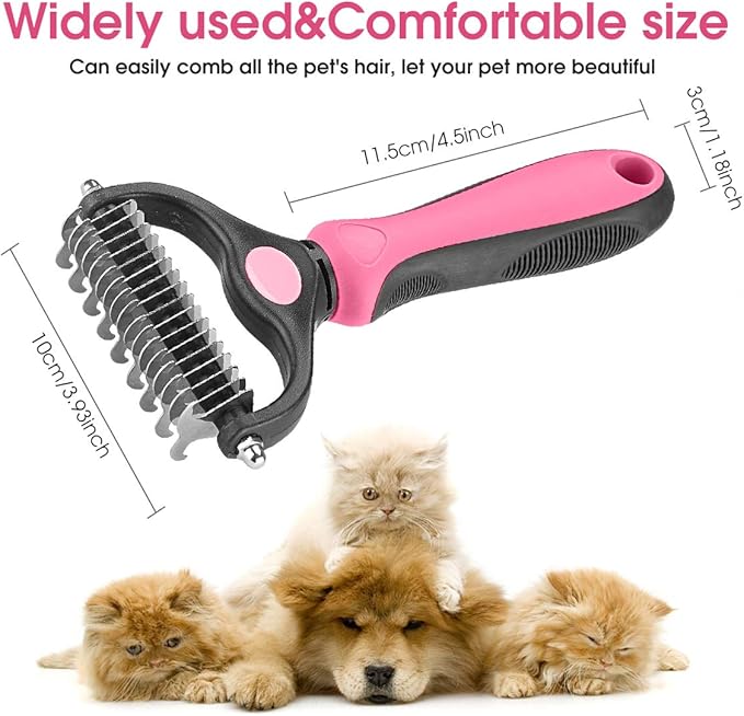 Pet Grooming Tool - 2 Sided Undercoat Rake for Cats and Dogs - Safe Dematting Comb for Easy Mats & Tangles Removing - No More Nasty Shedding and Flying Hair