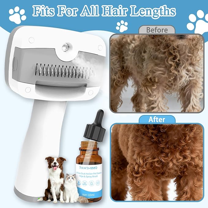 3 in 1 Pet Steam Brush for Dogs & Cats – Self Cleaning, Hair Removal Comb Steam for Shedding & Dematting for Long & Short Haired Pets,Includes Pet Essence