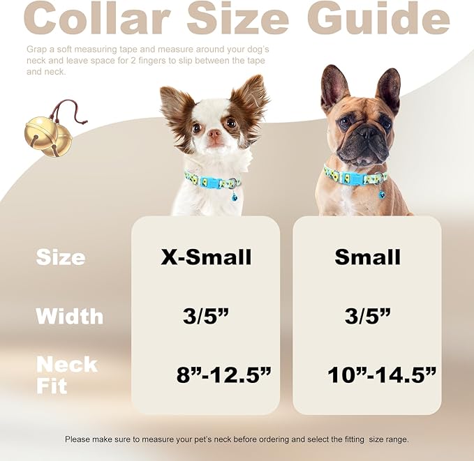 Small Dog Collar with Bell for Small Dogs, Adjustable Sunflower Print Collar for Chihuahua Pomeranian, Soft Comfort Tiny Dog Collar S