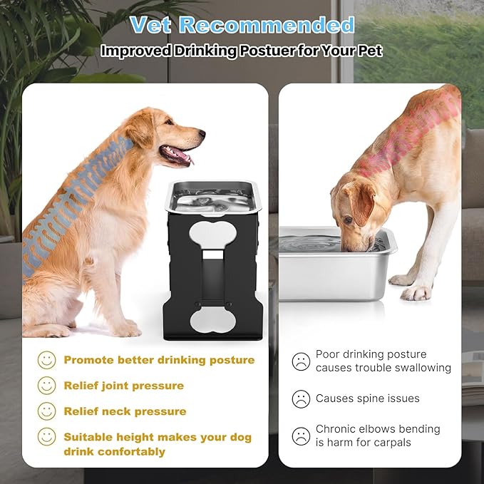 4L Elevated Dog Water Bowl for Large Breeds - 12.5" High Stainless Steel Raised Dog Bowl with Full Metal Stand, Non-Slip Feeding Station for Joint Pressure Relief, Easy-Clean for Indoor & Outdoor Use