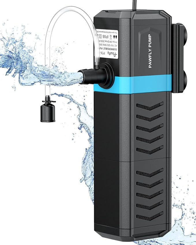 Pawfly Internal Aquarium Filter for 120-200 Gallon Fish Tanks Adjustable Fish Tank Filter with 550 GPH Powerful Water Pump Ultra Quiet Submersible Filter for Freshwater Saltwater Pond Filtration