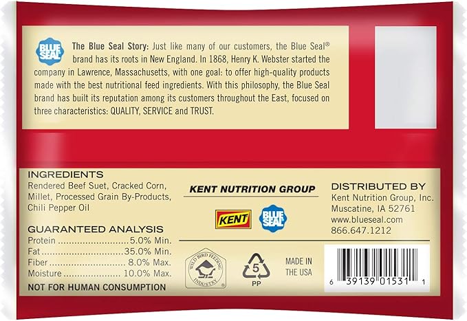 Blue Seal Hot Pepper Suet Cakes for Wild Birds | No Mess Suet Feed with Cracked Corn | Food for Woodpeckers, Cardinals, Siskins & Sparrows | Use with Suet Feeder | 11oz Seed Cake (12 Pack)
