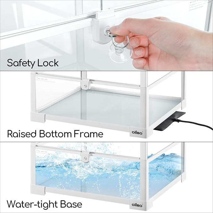 OIIBO 30 Gallon Reptile Tank 18" x 18" x 24" Reptile Terrarium, Full View Glass Terrarium Tank with Double Hinge Door for Reptiles Amphibians, Bearded Dragon Gecko Lizard Snake
