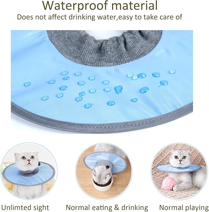 Waterproof Cat Recovery Collar, Adjustable Pet Cone Collar, Protective Cat Neck Cones to Stop Licking Wounds, Lightweight Kitten Cones After Surgery, Elizabethan E Collar for Cats, Small Dog, Puppy