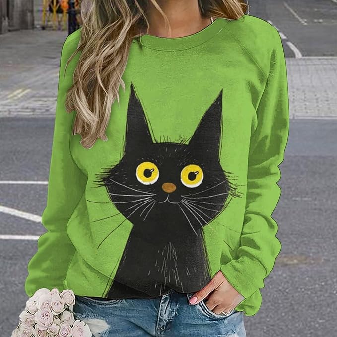 Womens Long Sleeve Tops Y2k Japanese Art Print Sweatshirts Fall Pullover for Women Crewneck Vintage Shirts Boho Tops