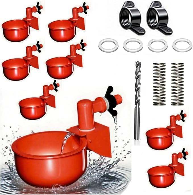 Chicken Water Cups Hillside Homestead Free Extras Automatic Chicken Waterer 5 Gallon 8 pk Chicken coop Accessories Chicken Water Feeder Use for All Chicks Ducks Quail Turkey Goose Poultry Waterer Cup