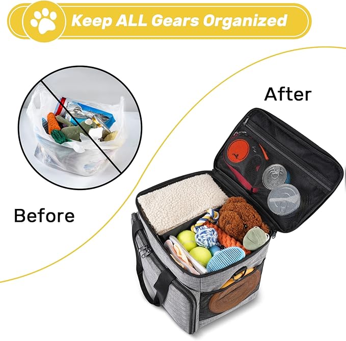 6 Set Dog Travel Bag, Large Pet Travel Kit for Supplies Includes 2 Food Containers, 1 Pet Organizer for Dogs, 2 Collapsible Bowls, 1 Treat Pouch, Dog Weekend Overnight Bag Luggage