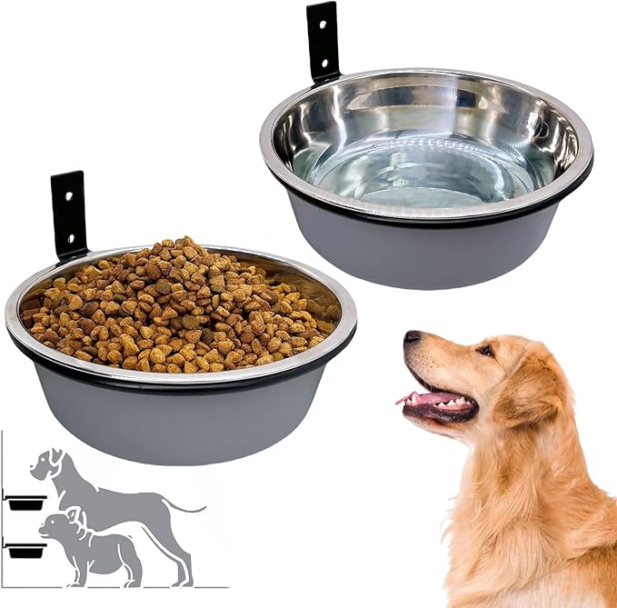 Wall Mounted Dog Bowls-2 * 36 Oz, Stainless-Steel Raised Adjustable Height Dog Food and Water Bowls, Elevated Pet Comfort Feeding Bowl for Medium Large Dogs Cats
