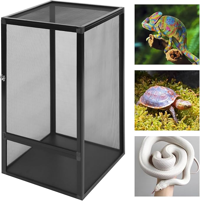 Reptile Pet Feeding Net Box, 17.7"x17.7"x31.5" Micro Habitat Terrarium Enclosure for Small Tree Dwelling Reptiles, Amphibians, Spiders & Other Invertebrates, Insect Terrarium