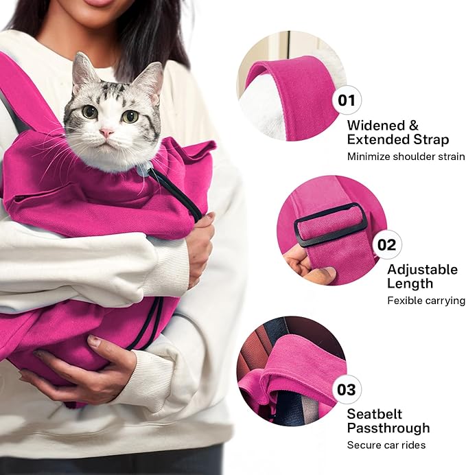 [Cozy Travel] Cat Carrier Pouch, Soft Cat Carrier for Small Cats, Carrying Sack, Restraint Bag for Nail Trimming, Vet Visits, Giving Meds, Dental Care, Car Travel - Magenta Pink