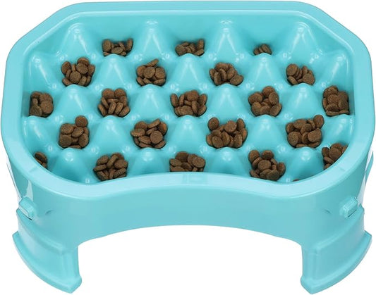 Neater Pet Brands – Neater Raised Slow Feeder Dog Bowl – Elevated and Adjustable Food Height - (6 Cup, Aquamarine)