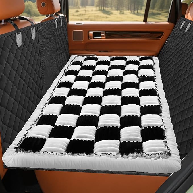 Backseat Dog Bed Mat for Car: 27.6" x 52" Non-Slip Dog Bed for Back Seat - Soft and Comfortable Dogs Blanket - Washable Travel Pet Mat Seat Protector Fit for Back Seat Cover, Grid