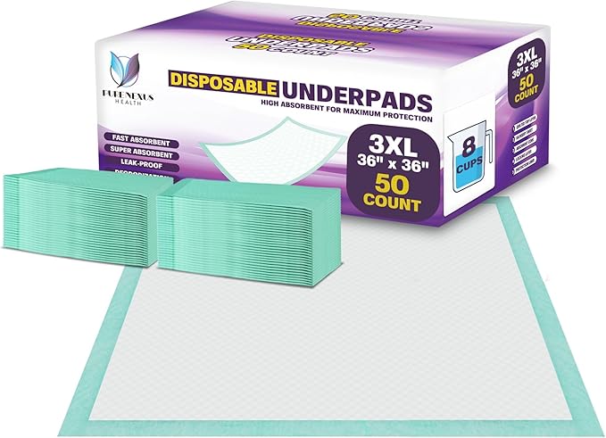 Disposable Bed Pads for Adults Extra Large 36 x 36 (50 Count) - Incontinence Bed Pads, Chuck Pads, Chux Pads, Changing Pads for Baby, Pee Pads for Kids