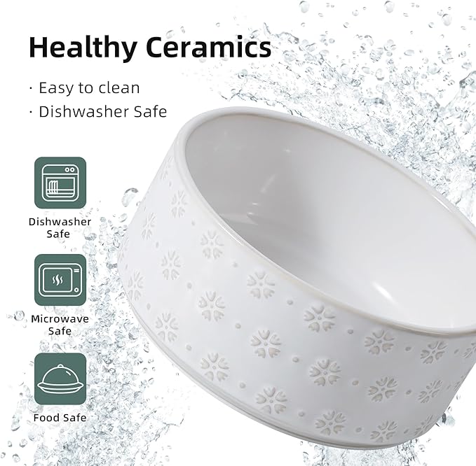 7.3inch Ceramic Dog Bowl, Food and Water Bowl for Medium Breed Dog, Pet Bowl for Replacement (Single Bowl, Arctic White)