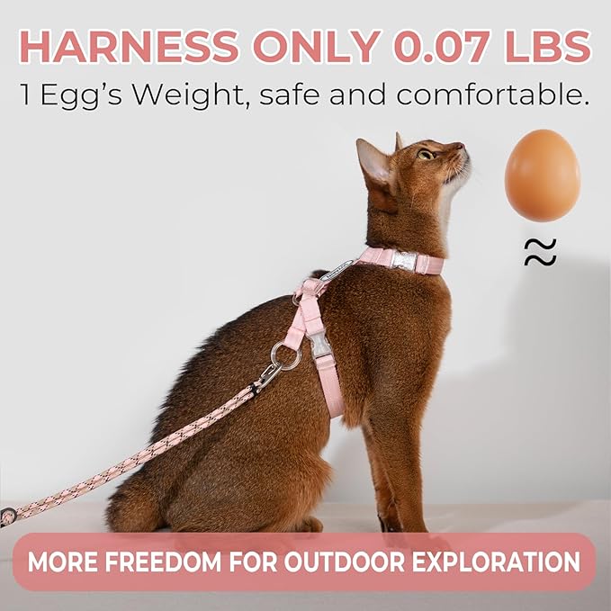 Cat Harness and Leash Set - Pink Lightweight Soft Kitten Harness Escape Proof, Adjustable Travel Pet Harness for Walking，Easy Control Comfortable Outdoor (Pink, One Size Fits All)