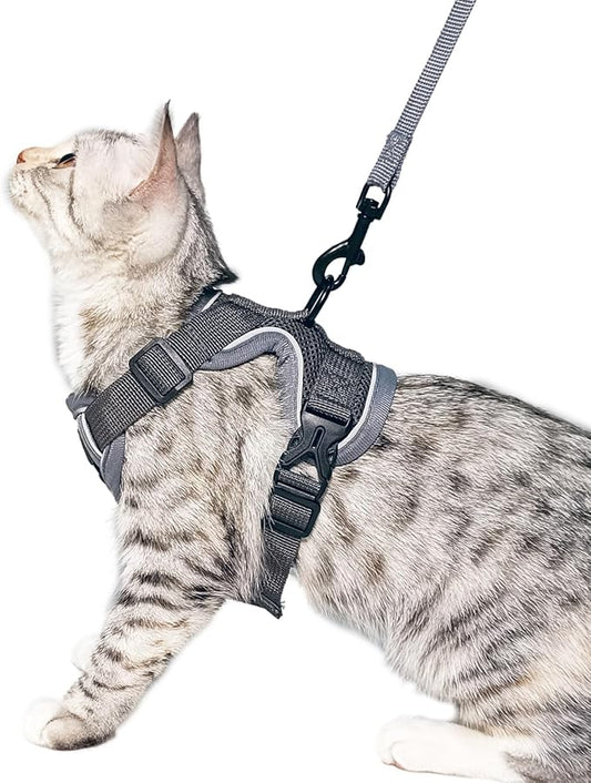 Cat Harness and Leash Set Escape Proof Tactical Extra Large Kitten Harness Emotional Support Cat Vest, Grey, XL