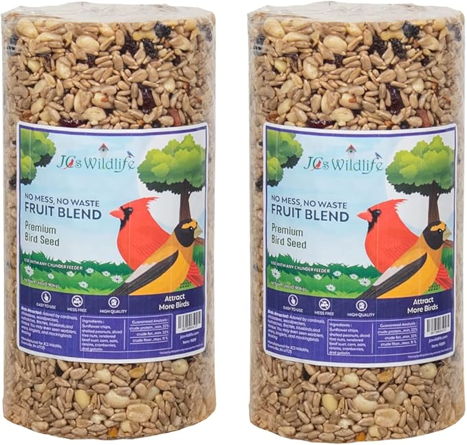 JCs Wildlife No Mess, No Waste Fruit Blend Premium Bird Seed Small Cylinder with Hole, 2 lb (2 Cylinder)