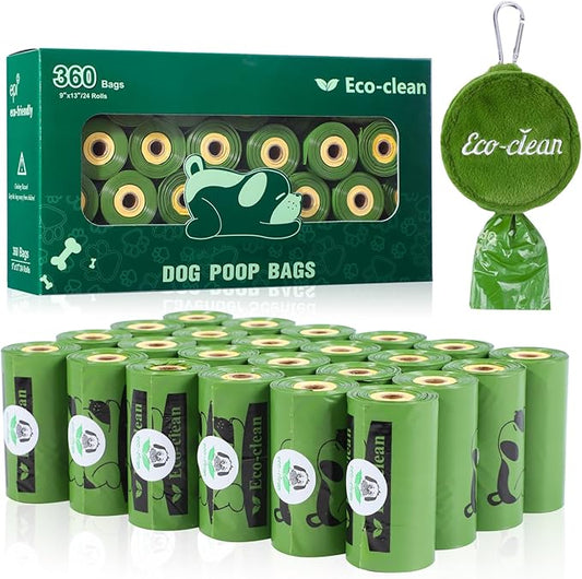 ECO-CLEAN Dog Poop Bags with 3 Bags Left Indicator - 360 Count Extra Thick and Leak Proof Pet Waste Bags with 1 dispenser, Unscented